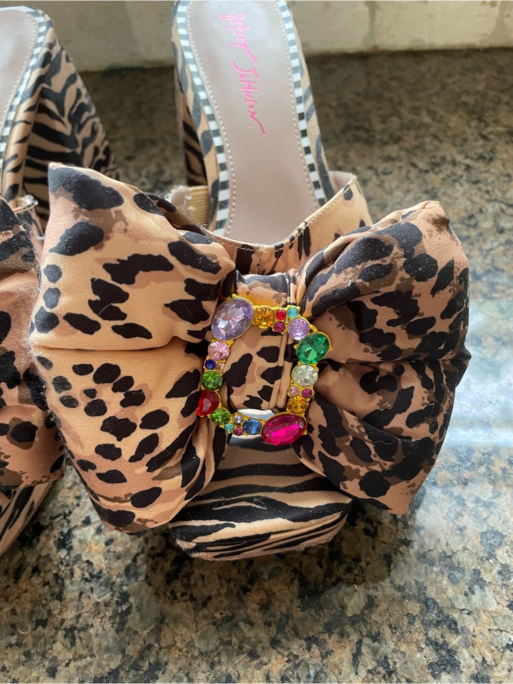 Betsey Johnson Possie Leopard Bow Slide Mules with Gem Accents, Size 11 - Picture 3 of 9